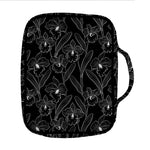 Black Cattleya Flower Pattern Print Front Pocket Bible Bag