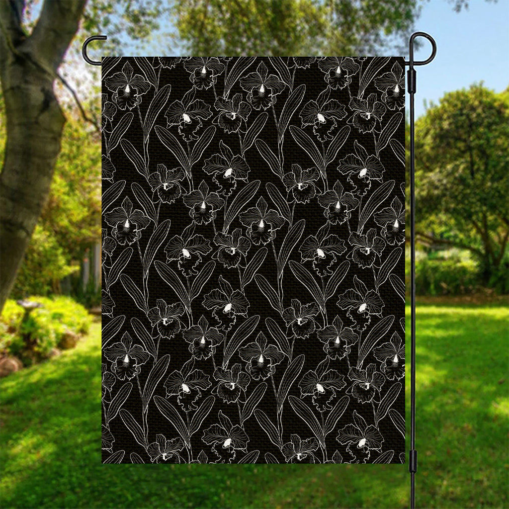 Black Cattleya Flower Pattern Print Garden Flag