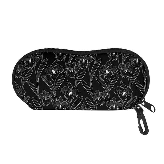 Black Cattleya Flower Pattern Print Glasses Case