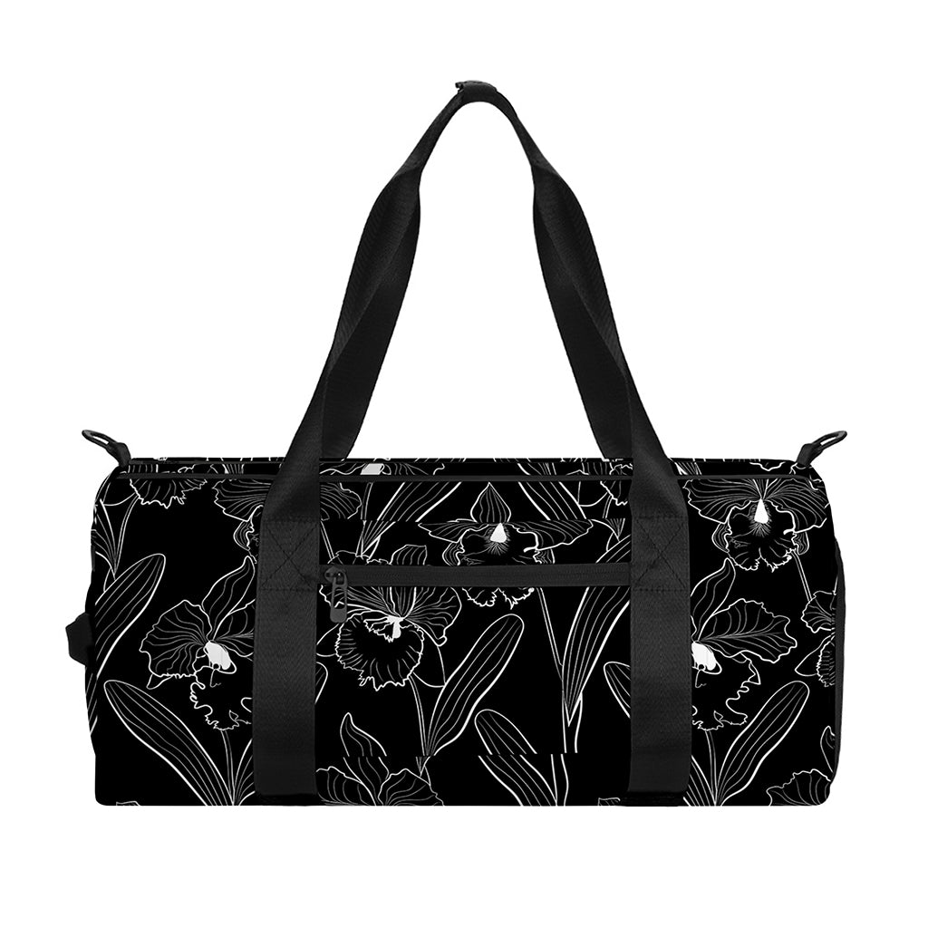Black Cattleya Flower Pattern Print Gym Bag