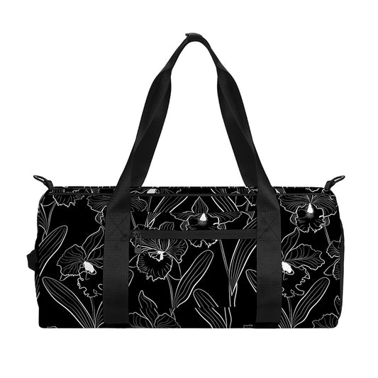 Black Cattleya Flower Pattern Print Gym Bag