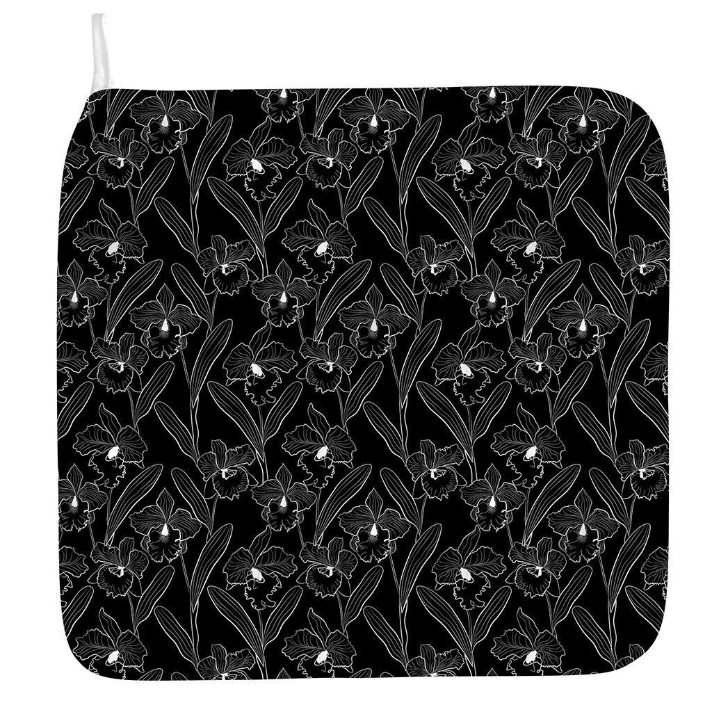 Black Cattleya Flower Pattern Print Hand Towel