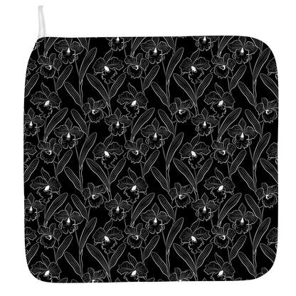 Black Cattleya Flower Pattern Print Hand Towel