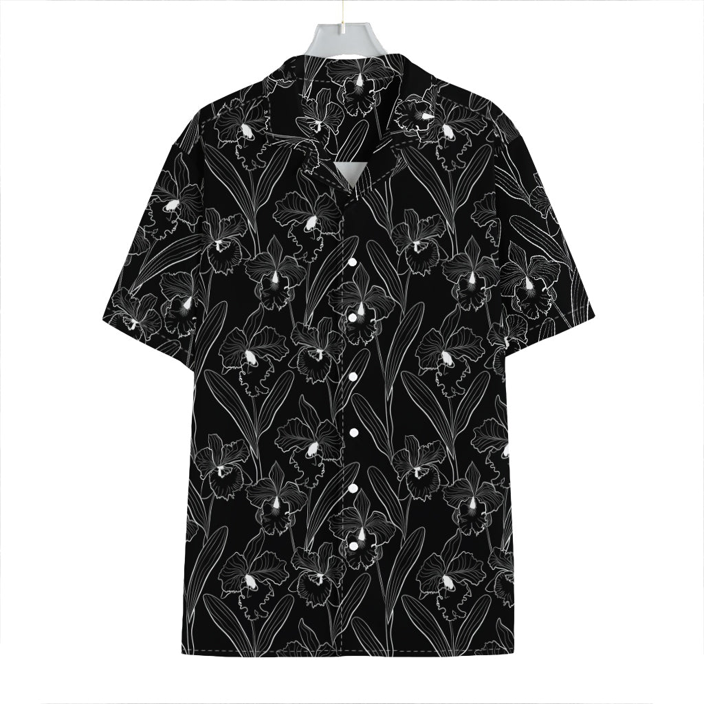 Black Cattleya Flower Pattern Print Hawaiian Shirt