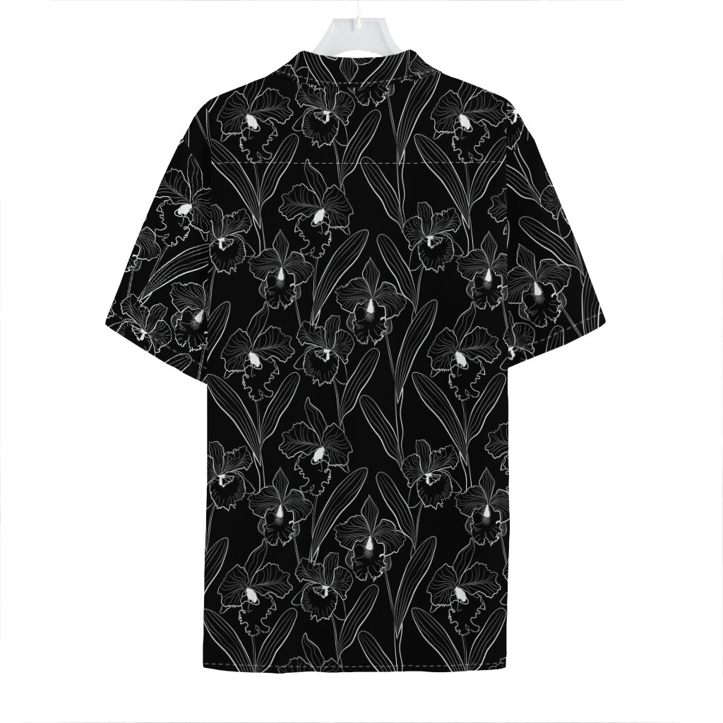 Black Cattleya Flower Pattern Print Hawaiian Shirt