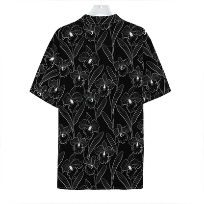 Black Cattleya Flower Pattern Print Hawaiian Shirt