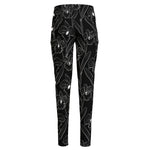 Black Cattleya Flower Pattern Print High-Waisted Pocket Leggings