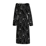 Black Cattleya Flower Pattern Print Hooded Bathrobe