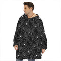 Black Cattleya Flower Pattern Print Hoodie Blanket