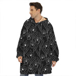 Black Cattleya Flower Pattern Print Hoodie Blanket