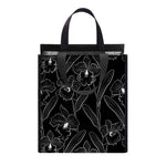 Black Cattleya Flower Pattern Print Insulated Lunch Tote