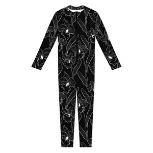 Black Cattleya Flower Pattern Print Jumpsuit