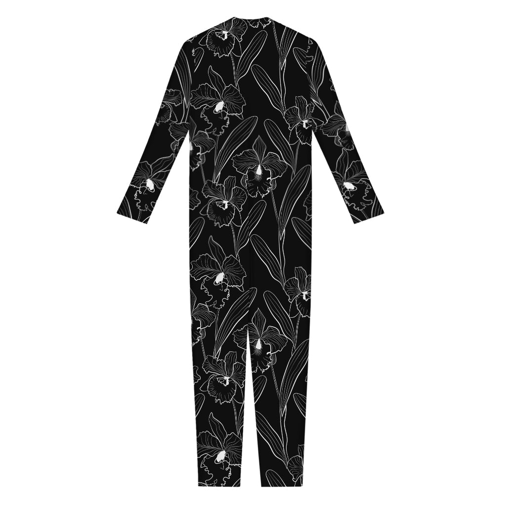 Black Cattleya Flower Pattern Print Jumpsuit