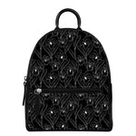 Black Cattleya Flower Pattern Print Leather Backpack