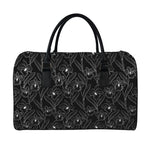Black Cattleya Flower Pattern Print Leather Duffle Bag