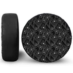 Black Cattleya Flower Pattern Print Leather Spare Tire Cover