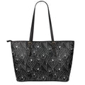 Black Cattleya Flower Pattern Print Leather Tote Bag With Zipper