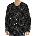 Black Cattleya Flower Pattern Print Long Sleeve Baseball Jersey