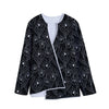 Black Cattleya Flower Pattern Print Long Sleeve Short Coat