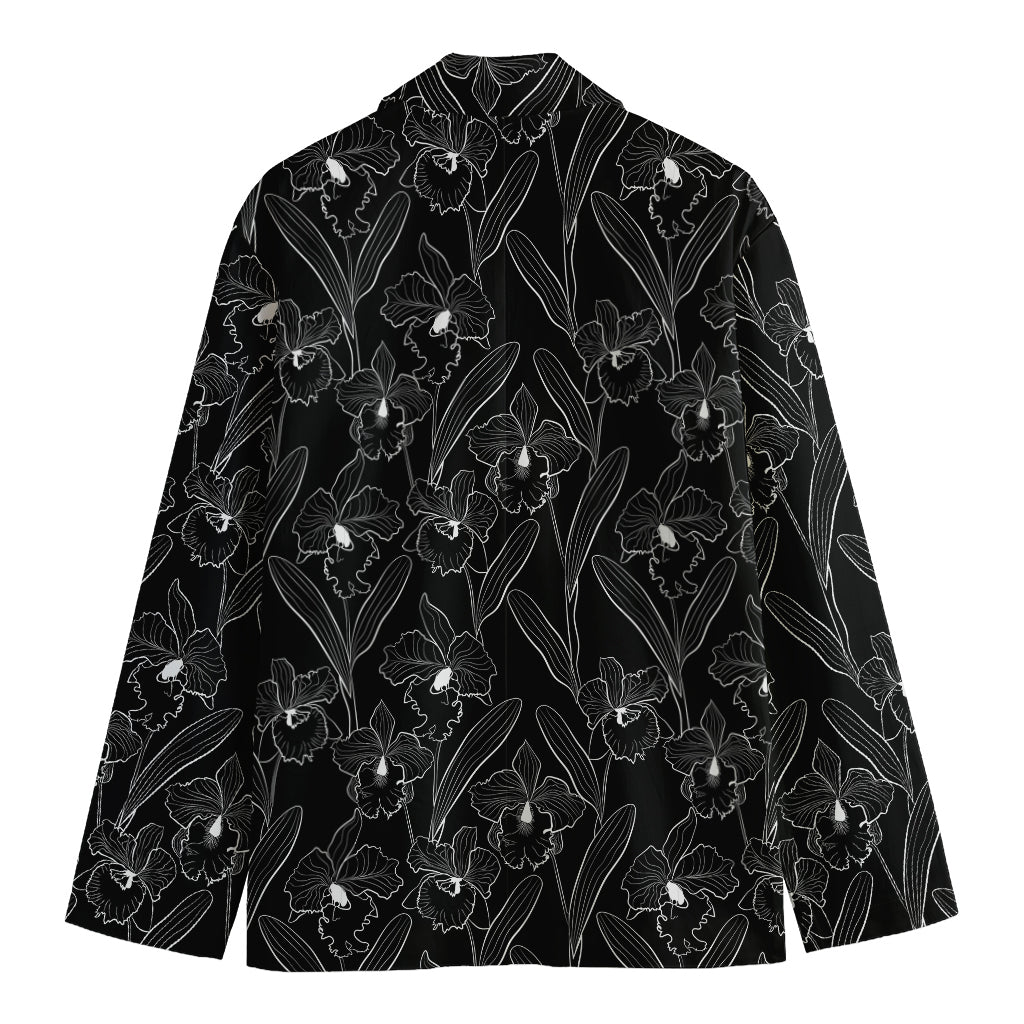 Black Cattleya Flower Pattern Print Men's Blazer