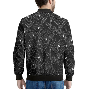 Black Cattleya Flower Pattern Print Men's Bomber Jacket