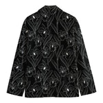 Black Cattleya Flower Pattern Print Men's Cotton Blazer