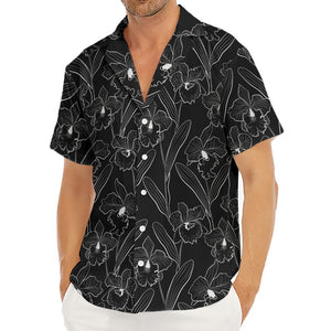 Black Cattleya Flower Pattern Print Men's Deep V-Neck Shirt