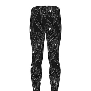 Black Cattleya Flower Pattern Print Men's leggings