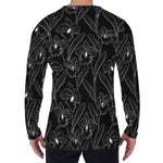 Black Cattleya Flower Pattern Print Men's Long Sleeve T-Shirt