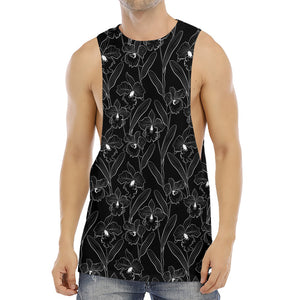 Black Cattleya Flower Pattern Print Men's Muscle Tank Top