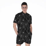 Black Cattleya Flower Pattern Print Men's Rompers