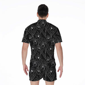 Black Cattleya Flower Pattern Print Men's Rompers