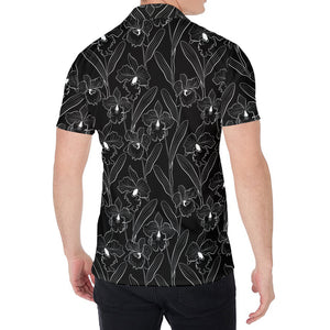 Black Cattleya Flower Pattern Print Men's Shirt