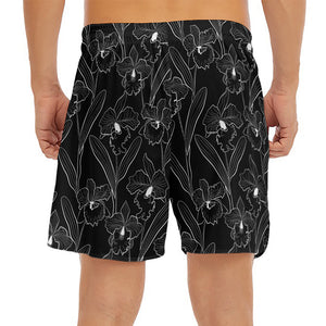 Black Cattleya Flower Pattern Print Men's Split Running Shorts