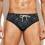 Black Cattleya Flower Pattern Print Men's Swim Briefs