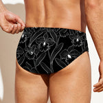 Black Cattleya Flower Pattern Print Men's Swim Briefs