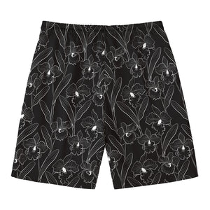 Black Cattleya Flower Pattern Print Men's Swim Trunks