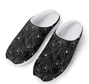 Black Cattleya Flower Pattern Print Mesh Casual Shoes