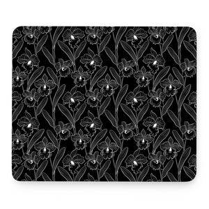 Black Cattleya Flower Pattern Print Mouse Pad