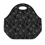 Black Cattleya Flower Pattern Print Neoprene Lunch Bag