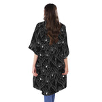 Black Cattleya Flower Pattern Print Open Front Beach Cover Up