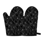 Black Cattleya Flower Pattern Print Oven Mitts