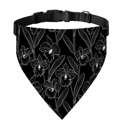 Black Cattleya Flower Pattern Print Over The Collar Dog Bandana