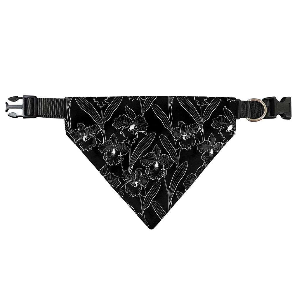 Black Cattleya Flower Pattern Print Over The Collar Dog Bandana