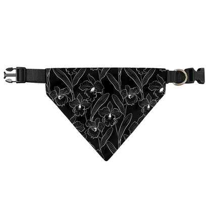 Black Cattleya Flower Pattern Print Over The Collar Dog Bandana