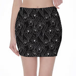 Black Cattleya Flower Pattern Print Pencil Mini Skirt