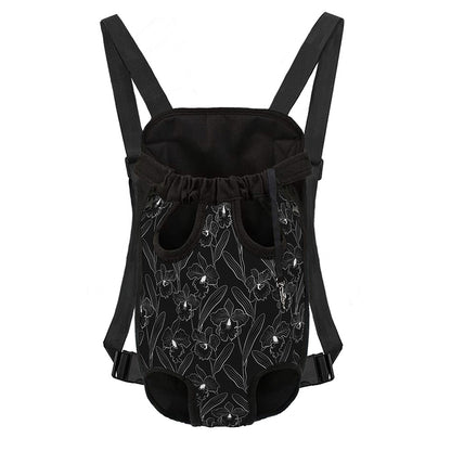 Black Cattleya Flower Pattern Print Pet Carrier Backpack