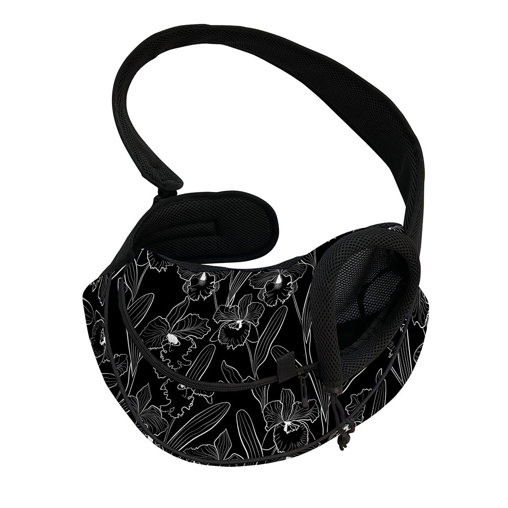 Black Cattleya Flower Pattern Print Pet Sling Carrier