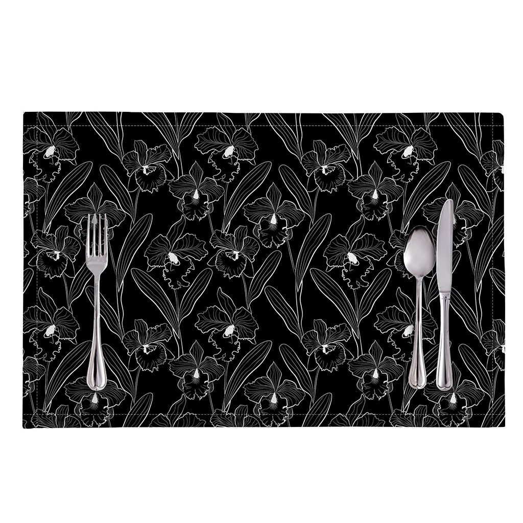 Black Cattleya Flower Pattern Print Placemat