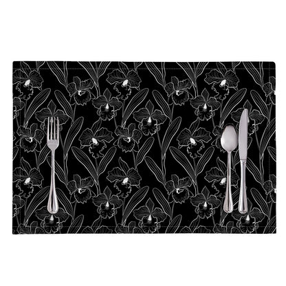 Black Cattleya Flower Pattern Print Placemat